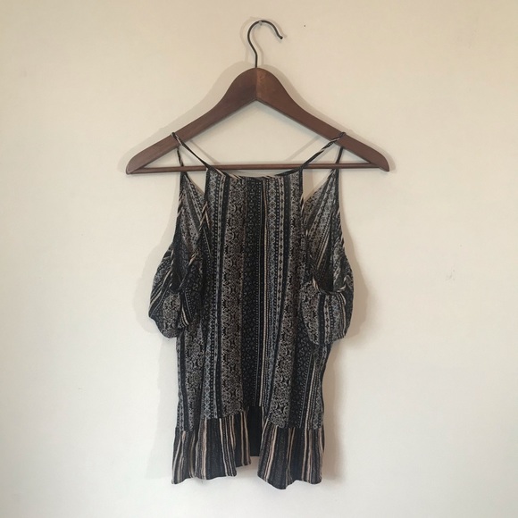 Monteau Black and Blue Patterned Cold Shoulder Top - Picture 5 of 6